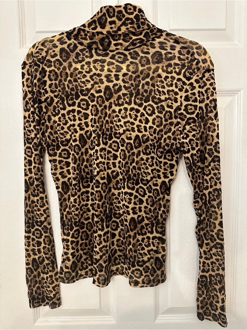 Sheer  Leopard Print Long Sleeve Turtleneck - Brown/Black